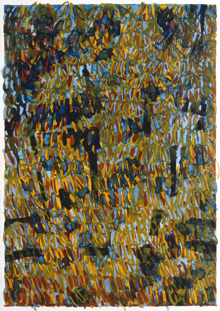 Harry Visser | Herfstboom blauw geel | aquarel