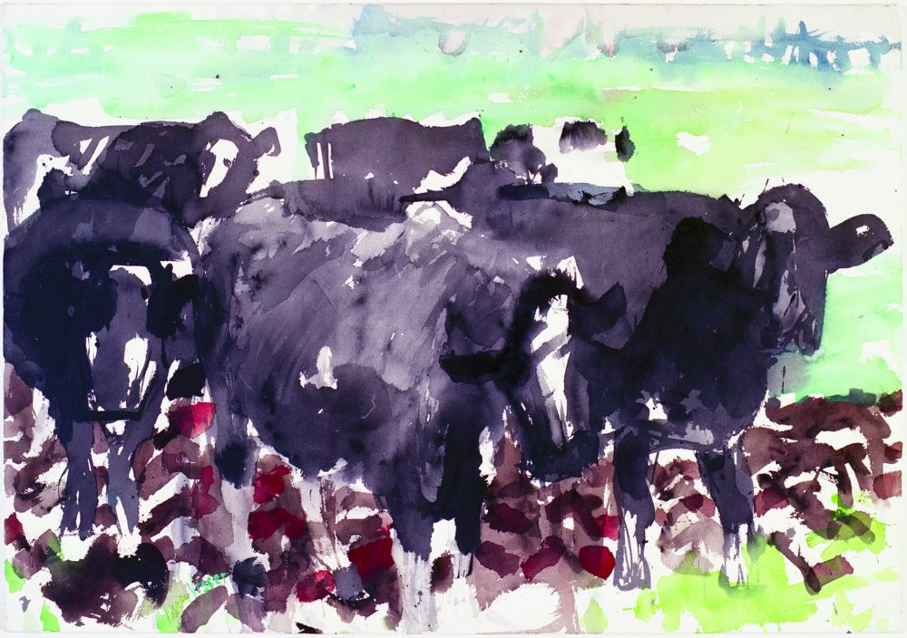 Harry Visser | Koeien in de modder | aquarel 80 x 110