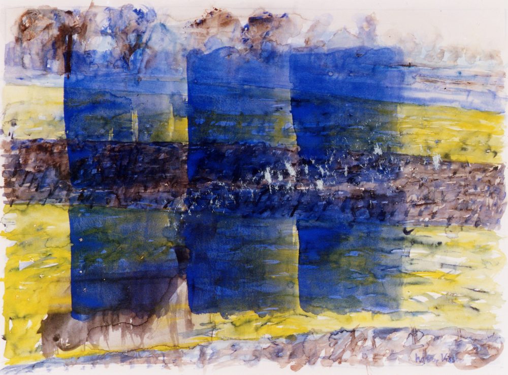 Harry Visser | Passerend blauw | aquarel | glas